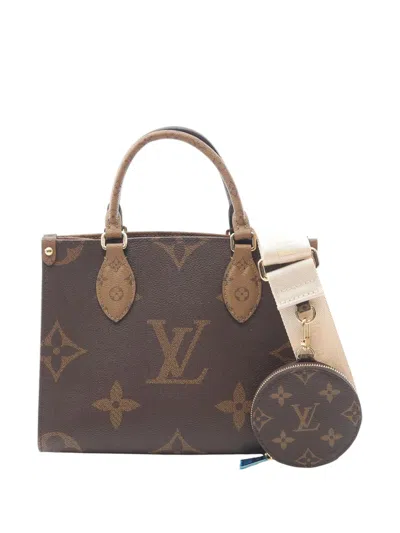 Pre-owned Louis Vuitton 2021-2025 Monogram Reverse Giant Onthego Pm Satchel In Brown