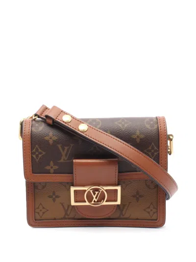 Pre-owned Louis Vuitton 2021-2025 Monogram Reverse Mini Dauphine Crossbody Bag In Brown