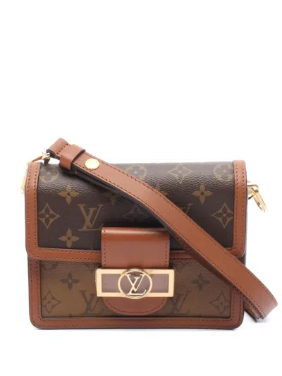 Pre-owned Louis Vuitton 2021-2025 Monogram Reverse Mini Dauphine Crossbody Bag In Brown