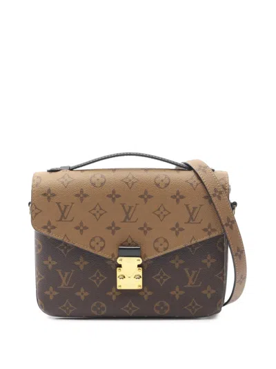 Pre-owned Louis Vuitton 2021-2025 Monogram Reverse Pochette Metis Satchel In Brown