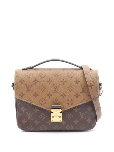 Pre-owned Louis Vuitton 2021-2025 Monogram Reverse Pochette Metis Satchel In Brown