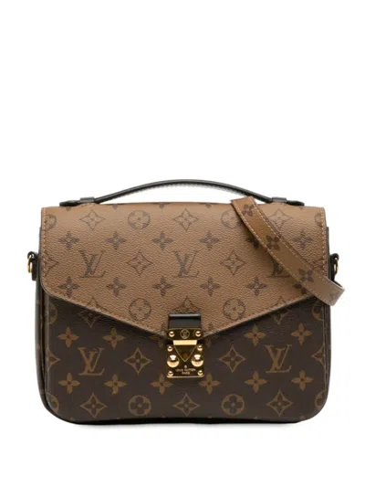 Pre-owned Louis Vuitton 2021-2025 Monogram Reverse Pochette Metis Satchel In Brown