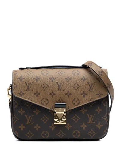 Pre-owned Louis Vuitton 2021-2025 Monogram Reverse Pochette Metis Satchel In Brown