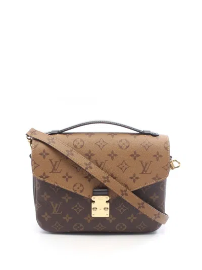 Pre-owned Louis Vuitton 2021-2025 Monogram Reverse Pochette Metis Satchel In Brown