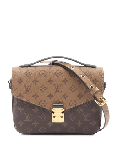 Pre-owned Louis Vuitton 2021-2025 Monogram Reverse Pochette Metis Satchel In Brown