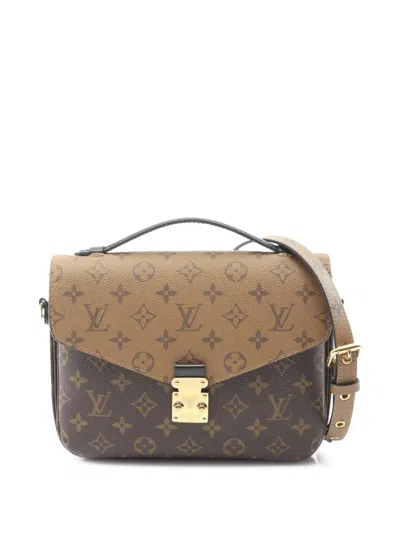Pre-owned Louis Vuitton 2021-2025 Monogram Reverse Pochette Metis Satchel In Brown