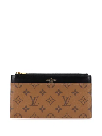 Pre-owned Louis Vuitton 2021-2025 Monogram Reverse Slim Purse Long Wallets In Brown