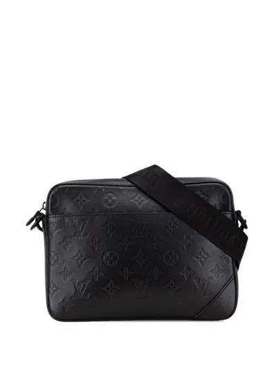 Pre-owned Louis Vuitton 2021-2025 Monogram Shadow Duo Messenger Crossbody Bag In Black