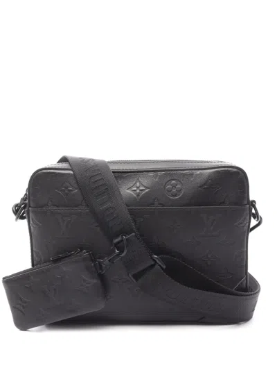 Pre-owned Louis Vuitton 2021-2025 Monogram Shadow Duo Messenger Crossbody Bag In Black