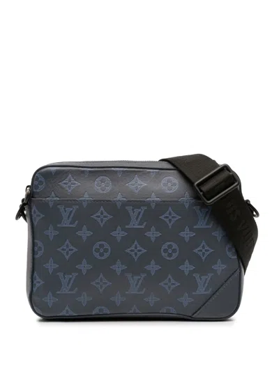 Pre-owned Louis Vuitton 2021-2025 Monogram Shadow Duo Messenger Crossbody Bag In Blue
