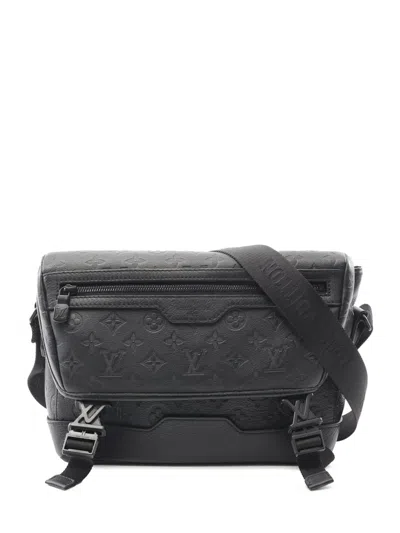 Pre-owned Louis Vuitton 2021-2025 Monogram Shadow Messenger Voyager Pm Crossbody Bag In Black