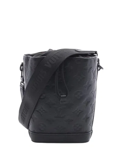 Pre-owned Louis Vuitton 2021-2025 Monogram Shadow Noe Sling Crossbody Bag In Black