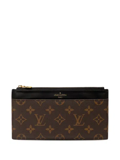 Pre-owned Louis Vuitton 2021-2025 Monogram Slim Purse Long Wallets In Brown