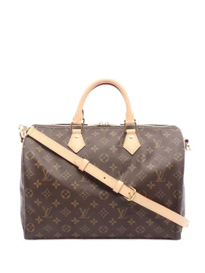 Pre-owned Louis Vuitton 2021-2025 Monogram Speedy Bandouliere 35 Satchel In Brown