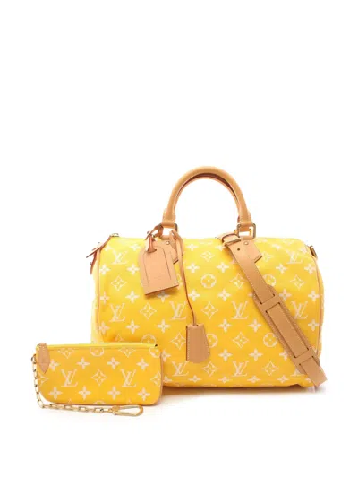 Pre-owned Louis Vuitton 2021-2025 Monogram Speedy P9 Bandouliere 40 Satchel In Yellow