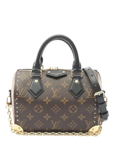 Pre-owned Louis Vuitton 2021-2025 Monogram Speedy Trunk 20 Satchel In Brown
