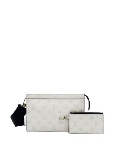 Pre-owned Louis Vuitton 2021-2025 Monogram Taigarama Gaston Wearable Wallet Crossbody Bag In White
