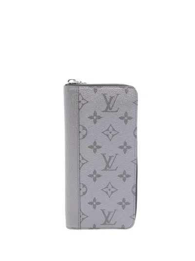 Pre-owned Louis Vuitton 2021-2025 Monogram Taigarama Vertical Zippy Wallet Long Wallets In Gray