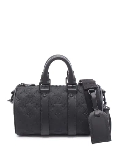 Pre-owned Louis Vuitton 2021-2025 Monogram Taurillon Keepall Bandouliere 25 Satchel In Black