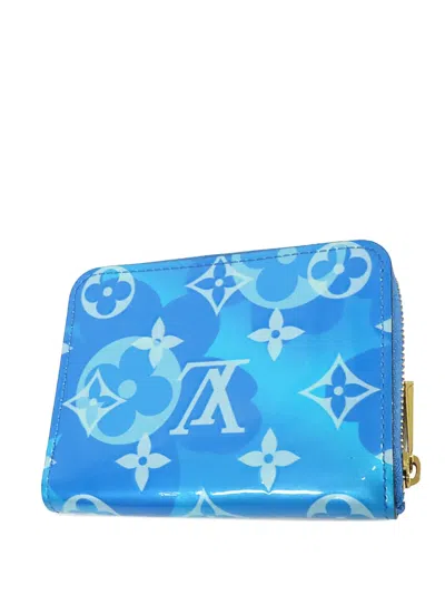 Pre-owned Louis Vuitton 2021-2025 Monogram Vernis Flower Zippy Purse Coin Pouch In Blue