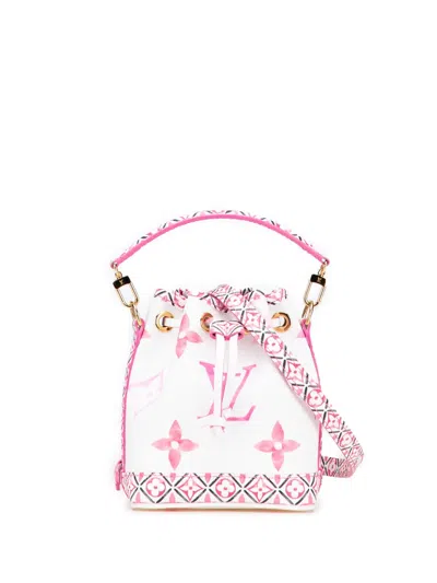 Pre-owned Louis Vuitton 2021-2025 Monogram Watercolor Giant By The Pool Nano Noe Bucket Bag In Pink