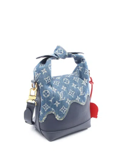 Pre-owned Louis Vuitton 2021-2025 Nigo Monogram Denim And Taurillon Japanese Cruiser Bag Satchel In Blue