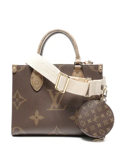 Pre-owned Louis Vuitton 2021-2025 Pm On The Go Monogram Tote Bag In Brown