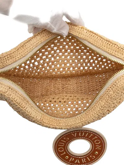 Pre-owned Louis Vuitton 2021-2025 Raffia By The Pool Croissant Mm Crossbody Bag In Brown