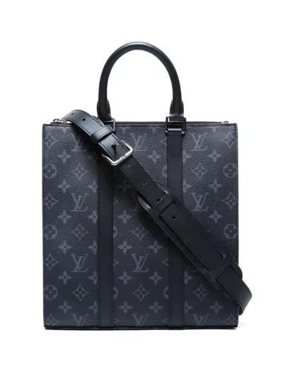Pre-owned Louis Vuitton 2021-2025 Sac Plat Monogram Eclipse Tote Bag In Black
