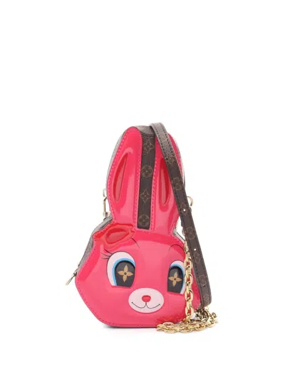 Pre-owned Louis Vuitton 2021-2025 Sun Yitian Shiny Calfskin And Monogram Rabbit Wallet On Chain Crossbody Bag In Pink