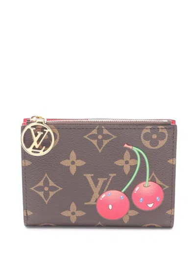 Pre-owned Louis Vuitton 2021-2025 Takashi Murakami Monogram Cerises Lisa Bifold Wallet Small Wallets In Brown