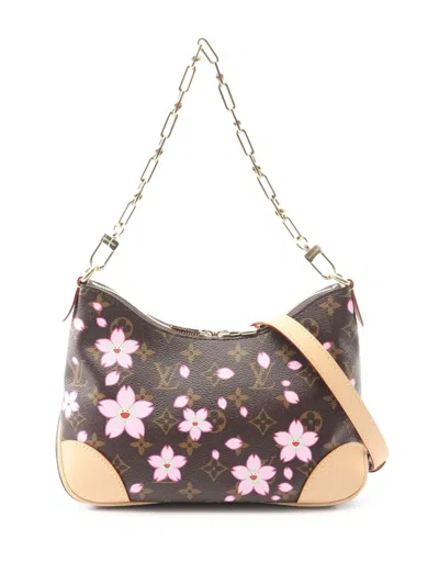 Pre-owned Louis Vuitton 2021-2025 Takashi Murakami Monogram Cherry Blossom Boulogne Pm Satchel In Brown