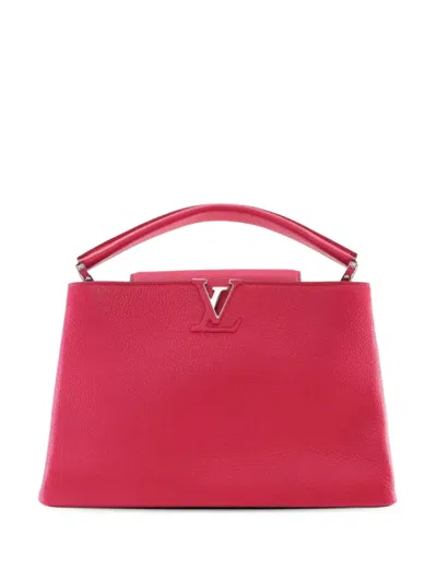 Pre-owned Louis Vuitton 2021-2025 Taurillon Capucines Mm Satchel In Red
