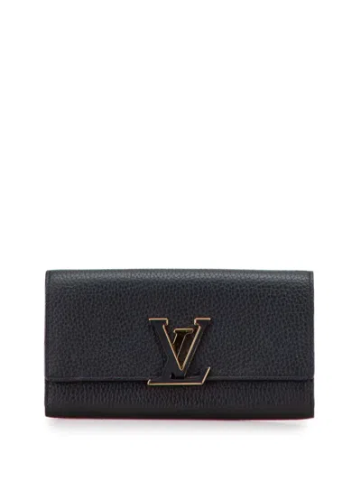 Pre-owned Louis Vuitton 2021-2025 Taurillon Capucines Wallet Long Wallets In Black