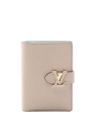Pre-owned Louis Vuitton 2021-2025 Taurillon Lv Vertical Compact Wallet Small Wallets In Brown