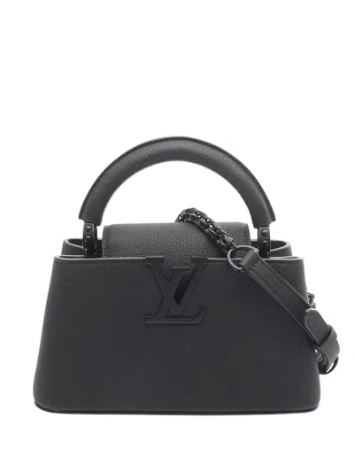 Pre-owned Louis Vuitton 2021-2025 Taurillon Mini Capucines East West Satchel In Black