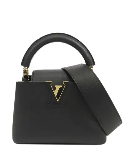 Pre-owned Louis Vuitton 2021-2025 Taurillon Mini Capucines Satchel In Black