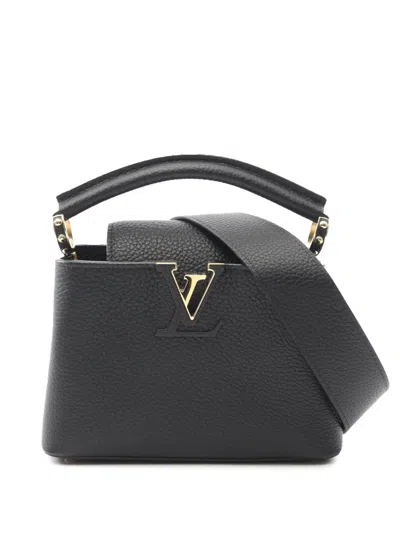 Pre-owned Louis Vuitton 2021-2025 Taurillon Mini Capucines Satchel In Black