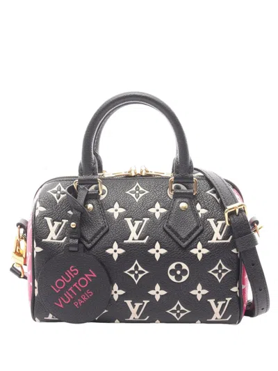 Pre-owned Louis Vuitton 2021-2025 Tricolor Monogram Empreinte Speedy Bandouliere 20 Satchel In Black