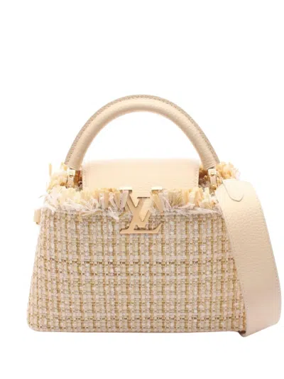 Pre-owned Louis Vuitton 2021-2025 Tweed Capucines Bb Satchel In Brown