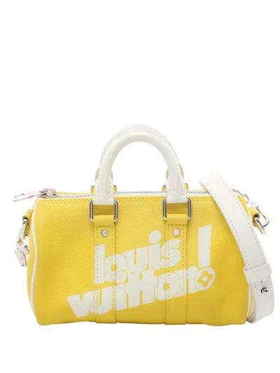Pre-owned Louis Vuitton 2021-2025 Virgil Abloh Leather Keepall Xs Satchel In Yellow