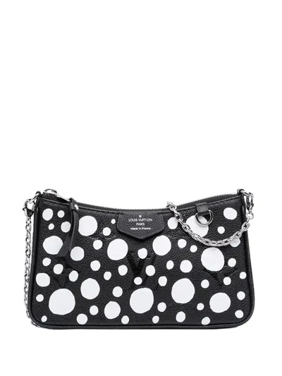 Pre-owned Louis Vuitton 2021-2025 Yayoi Kusama Monogram Giant Empreinte Infinity Dots Easy Pouch On Strap Satchel In Black