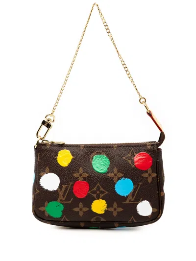 Pre-owned Louis Vuitton 2021-2025 Yayoi Kusama Monogram Painted Dots Mini Pochette Accessoires Handbag In Brown