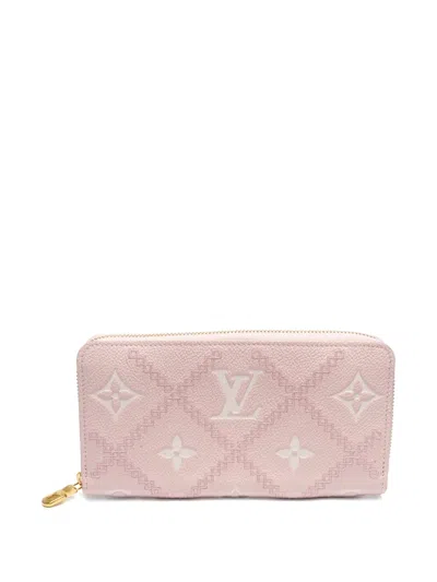 Pre-owned Louis Vuitton 2021-2025 Zippy Embroidered Wallet In Pink