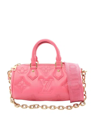 Pre-owned Louis Vuitton 2021-2026 Monogram Calfskin Bubblegram Papillon Bb Satchel In Pink