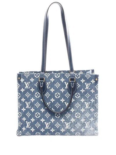 Pre-owned Louis Vuitton 2021-2026 Monogram Denim Onthego Mm Satchel In Blue