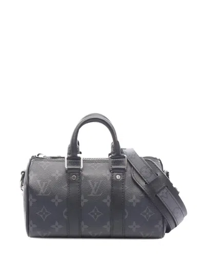 Pre-owned Louis Vuitton 2021-2026 Monogram Eclipse Keepall Bandouliere Xs Satchel In Black