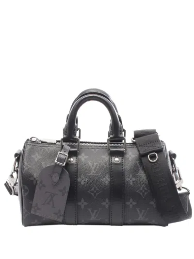 Pre-owned Louis Vuitton 2021-2026 Monogram Eclipse Reverse Keepall Bandouliere 25 Satchel In Black