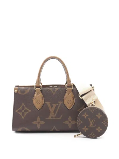 Pre-owned Louis Vuitton 2021-2026 Monogram Reverse Onthego East West Satchel In Brown
