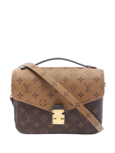 Pre-owned Louis Vuitton 2021-2026 Monogram Reverse Pochette Metis Satchel In Brown